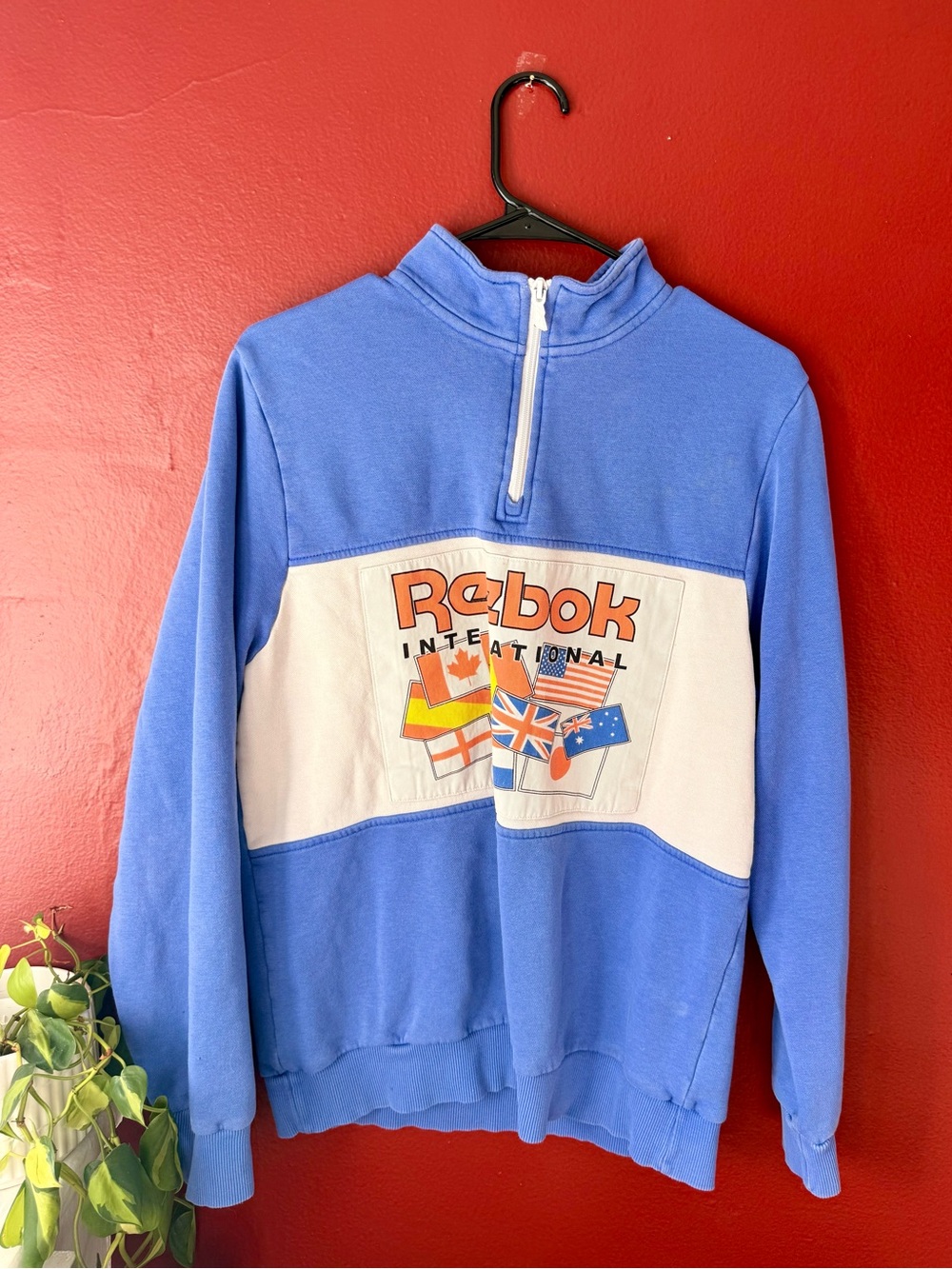 Vintage Reebok International Flag Quarter-Zip Pullover Sweatshirt - Size M